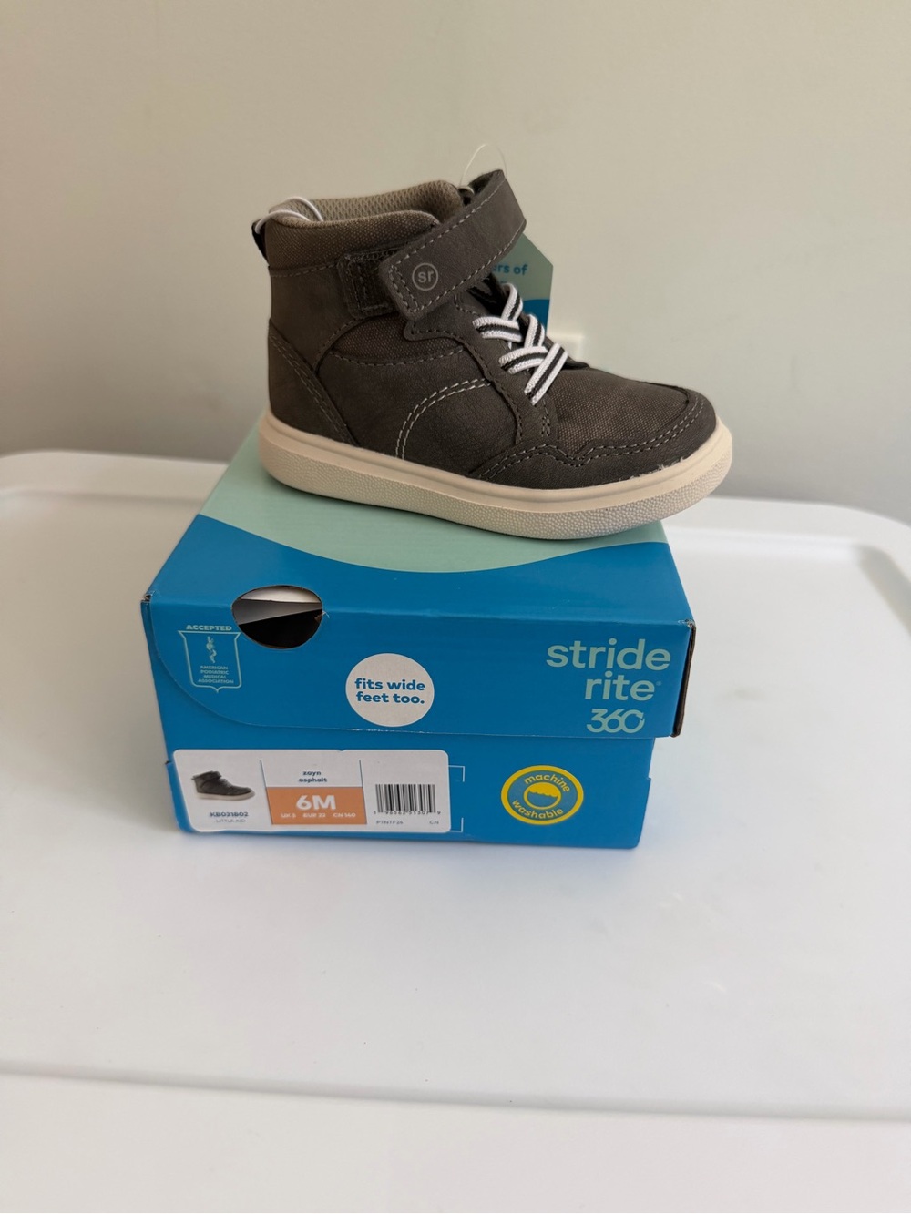 Stride Rite Toddler Gray High-Top Boot with White Sole